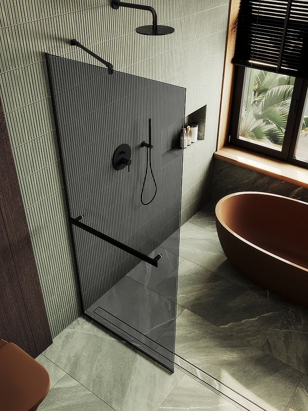 Душевая перегородка Maybah Glass MGD-711-6у 1090x1950 в узком профиле Черный стекло графитовое