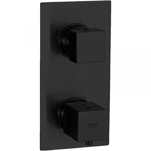 Смеситель для душа Remer Qubica Thermo QT92KBCFP с термостатом Черный брашированный хром латунь встраиваемый