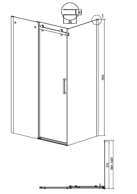 Душевая стенка Grossman Classic 100 200.K33.04.100.21.00 профиль Черный матовый стекло прозрачное