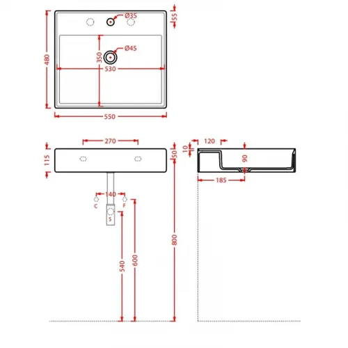 Раковина Artceram Scalino 55 SCL007 01 00 Белая глянцевая фарфор подвесная, накладная
