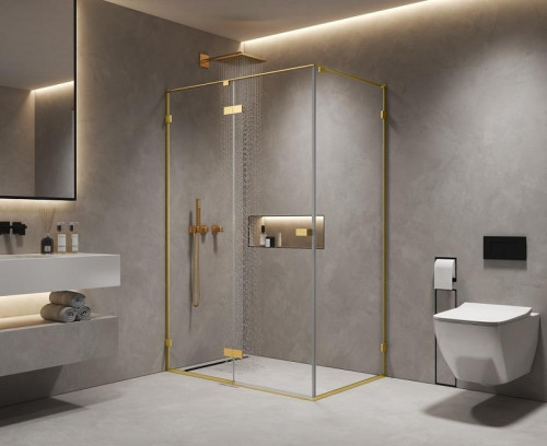 Душевая стенка AQUAme 90 AQM7409-3-9 профиль цвет Золото шлифованное стекло прозрачное