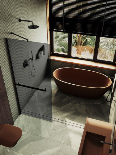 Душевая перегородка Maybah Glass MGD-729-6ш 790x1950 в широком профиле Черный стекло графитовое