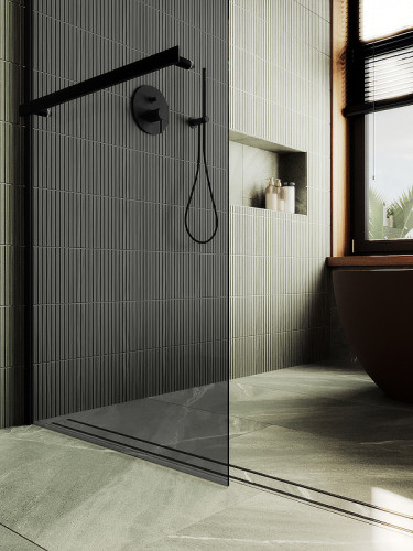 Душевая перегородка Maybah Glass MGD-729-6ш 790x1950 в широком профиле Черный стекло графитовое