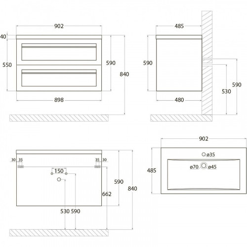 Тумба под раковину Art&amp;Max AM-Platino-900-2C-SO-GCM подвесная Светло-серая матовая МДФ / ЛДСП