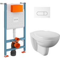Комплект унитаза с инсталляцией Vitra Normus L-box 9773B003-7207 с сиденьем и Белой клавишей смыва фарфор подвесной