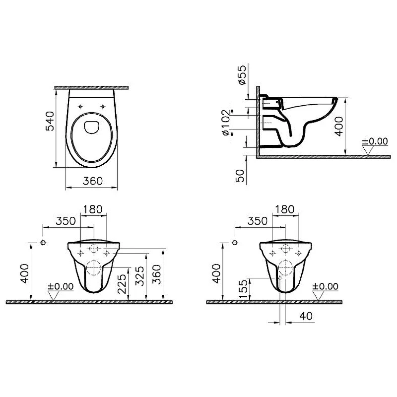 Комплект унитаза с инсталляцией Vitra Normus L-box 9773B003-7207 с сиденьем и Белой клавишей смыва фарфор подвесной
