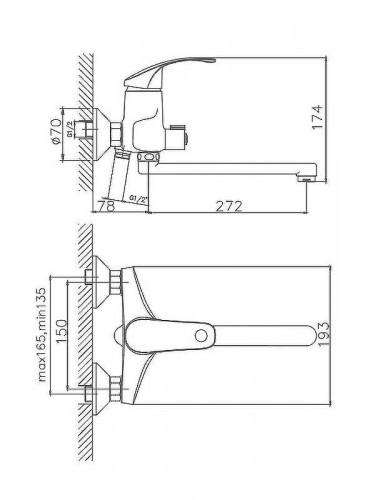 Смеситель для ванны Cron CN2221 универсальный Хром