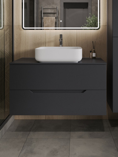 Тумба с раковиной Orange Line 100 Li-100TugMDF+B05-500W подвесная Графит матовый МДФ / ЛДСП