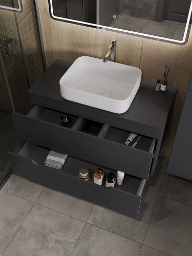 Тумба с раковиной Orange Line 100 Li-100TugMDF+B05-500W подвесная Графит матовый МДФ / ЛДСП