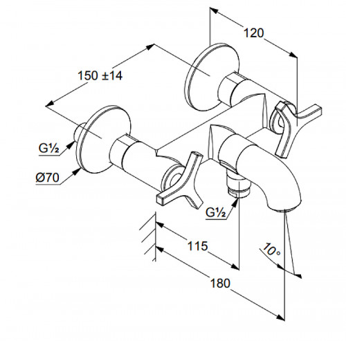 Смеситель для ванны Kludi Nova Fonte 205400539 Хром латунь на стену