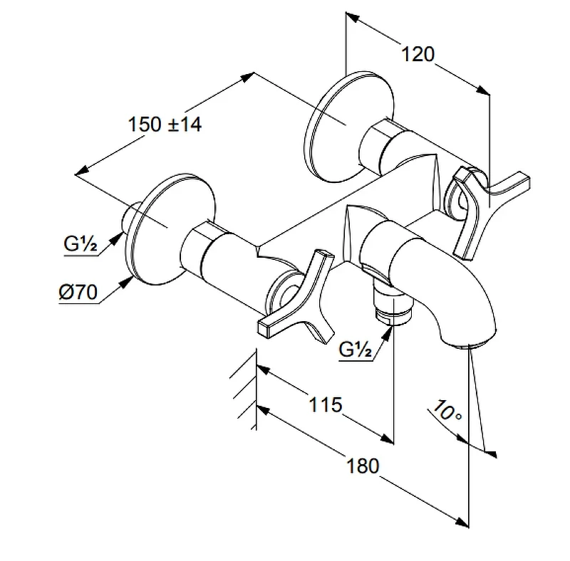 Смеситель для ванны Kludi Nova Fonte 205400539 Хром латунь на стену