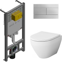 Комплект унитаза AM.PM Spirit FlashClean C701700WH+C707857WH с сиденьем Микролифт и инсталляцией Jacob Delafon E29025-NF+E4316-CP с клавишей смыва Хром фарфор подвесной
