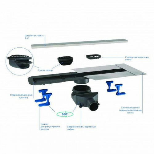 Душевой лоток Bettoserb Frameless Line 65 13701231 с решеткой Хром матовый / под плитку