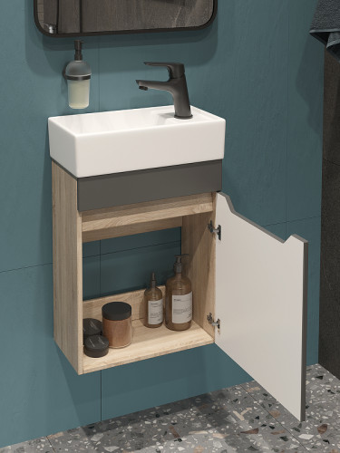 Тумба с раковиной DIWO Архангельск 40 1108026 подвесная цвет Дуб сонома, Антрацит