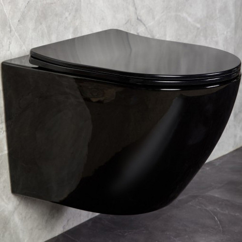 Унитаз CeramaLux 2197B-18 подвесной Черный глянцевый с сиденьем Микролифт фаянс подвесной