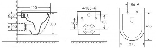 Унитаз CeramaLux 2197B-18 подвесной Черный глянцевый с сиденьем Микролифт фаянс подвесной
