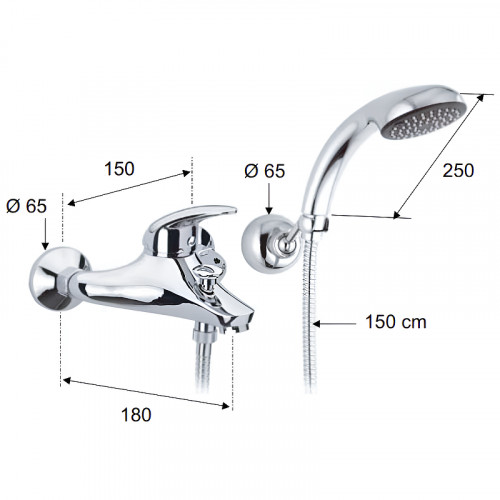 Смеситель для ванны Remer Ten T02 Хром латунь на стену
