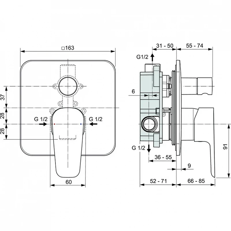 Смеситель для душа Ideal Standard Cerafine Model D A7189AA Хром латунь встраиваемый