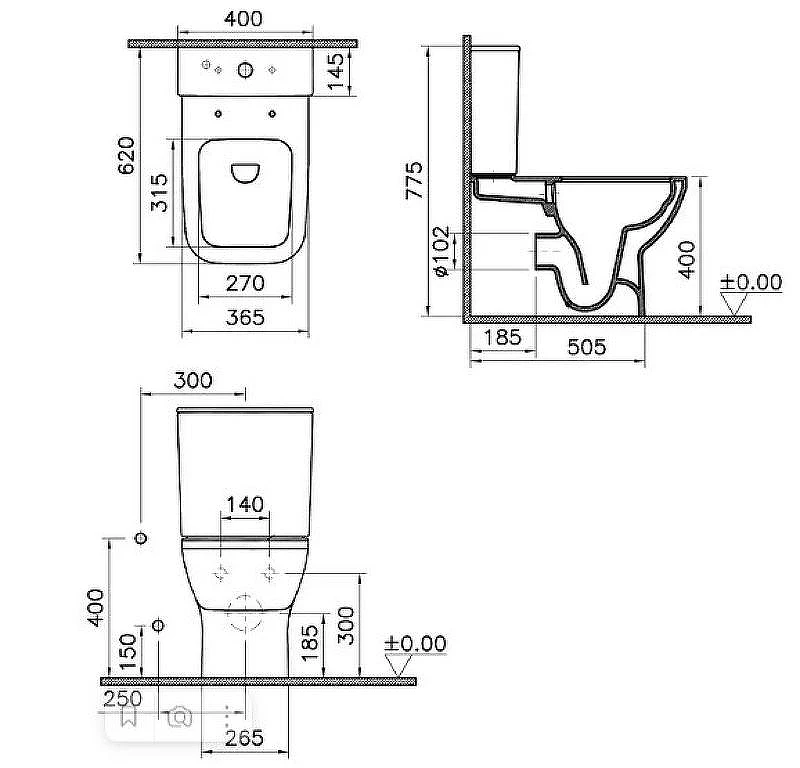 Унитаз-компакт Vitra Integra Square 9833B003-7204 с бачком и сиденьем Микролифт