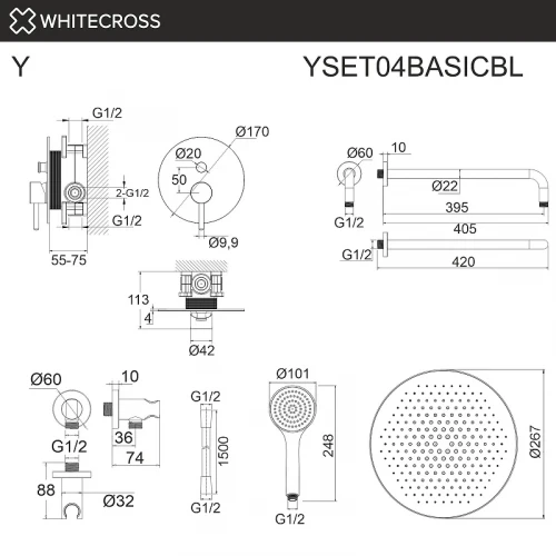 Душевая система Whitecross Y black YSET04BASICBL цвет Черный матовый