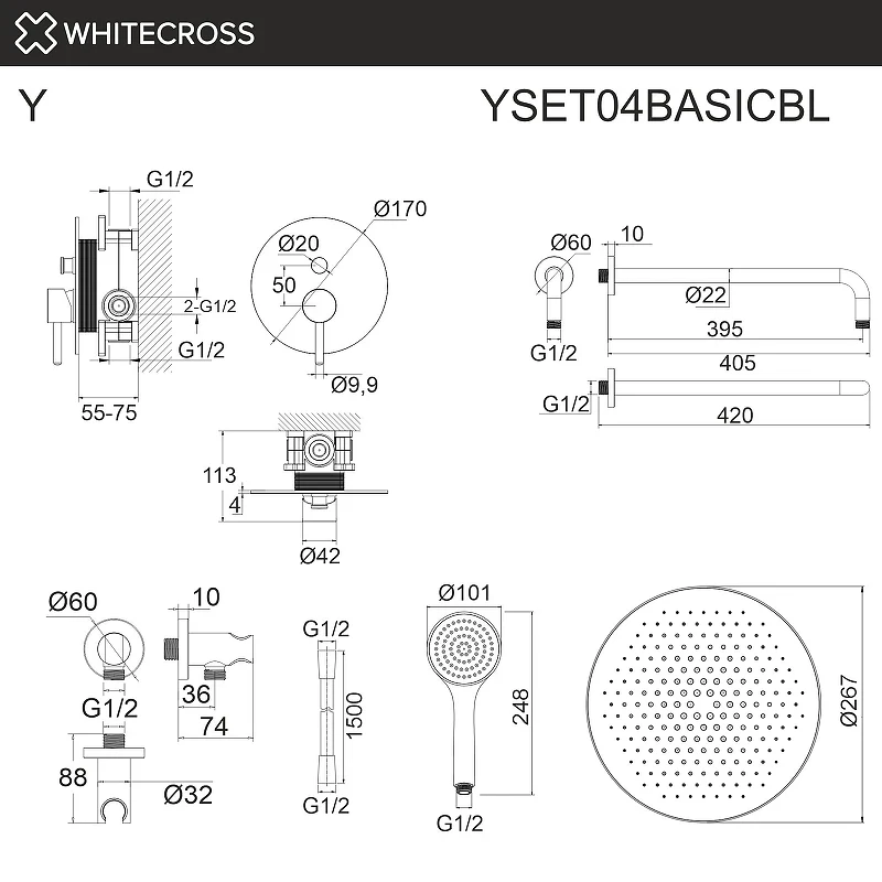 Душевая система Whitecross Y black YSET04BASICBL цвет Черный матовый
