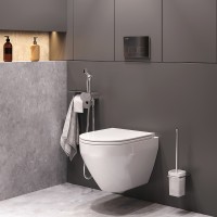 Унитаз AM.PM Spirit V2.0 FlashClean CK70H1003W подвесной с гигиеническим душем и ершиком с сиденьем Микролифт фарфор подвесной