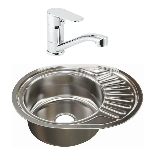 Кухонная мойка Mixline 57 L 528190 цвет Хром со смесителем Viko V-4110 Хром