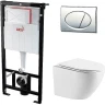 Унитаз с инсталляцией WellWant Aura WWU01121WK + Alcaplast Sadromodul AM101/1120-3:1 RU M71-0001 с сиденьем Микролифт и клавишей смыва Хром