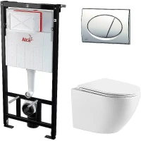 Унитаз с инсталляцией WellWant Aura WWU01121WK + Alcaplast Sadromodul AM101/1120-3:1 RU M71-0001 с сиденьем Микролифт и клавишей смыва Хром
