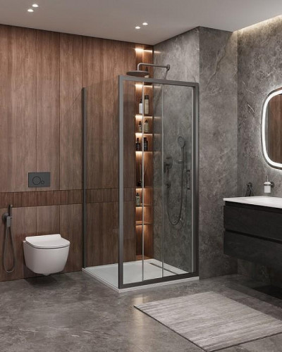 Душевой уголок Cezares Molveno 90x90 MOLVENO-AF-31-90-C-GM-IV профиль Оружейная сталь стекло прозрачное