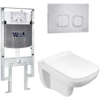 Комплект унитаза с инсталляцией WeltWasser AMBERG 497 ST + KEHLBACH 004 GL-WT + AMBERG RD-MT CR 10000006717 цвет Белый глянцевый с сиденьем Микролифт и клавишей смыва цвет Хром матовый