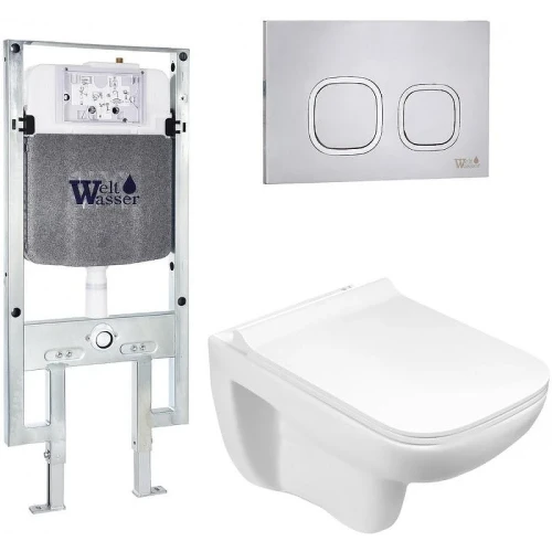 Комплект унитаза с инсталляцией WeltWasser AMBERG 497 ST + KEHLBACH 004 GL-WT + AMBERG RD-MT CR 10000006717 цвет Белый глянцевый с сиденьем Микролифт и клавишей смыва цвет Хром матовый
