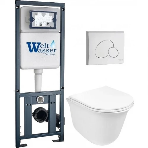 Комплект унитаза с инсталляцией WeltWasser MARBERG 410 + TELBACH 004 GL-WT + MAR 410 RD GL-WT 10000011126 цвет Белый глянцевый с сиденьем Микролифт и клавишей смыва цвет Белый глянцевый