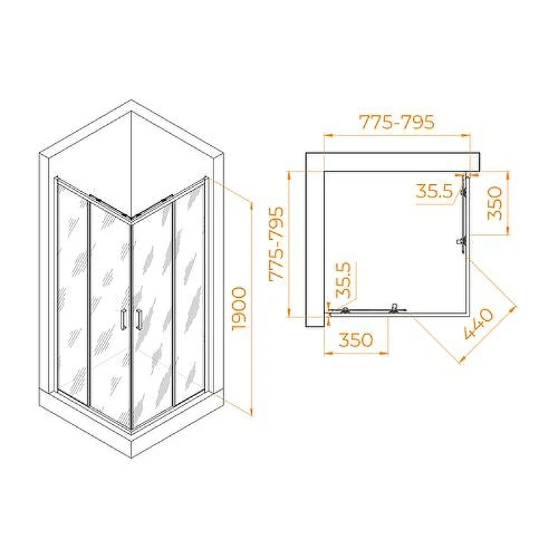Душевой уголок RGW Passage 80x80 02083188-14, 19170188-01 профиль цвет Черный стекло прозрачное