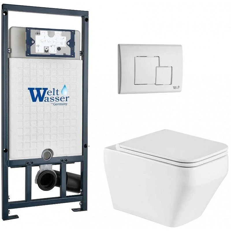Комплект унитаза с инсталляцией WeltWasser MARBERG 507 + HOFBACH 041 GL-WT + MAR 507 SE GL-WT 10000011686 цвет Белый глянцевый с сиденьем Микролифт и клавишей смыва цвет Белый глянцевый