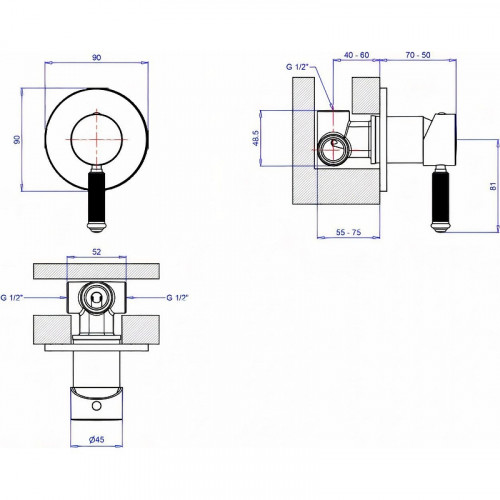 Смеситель для душа Cezares Aphrodite APHRODITE-DIM2-03/24-Bi Золото 24 карат латунь встраиваемый