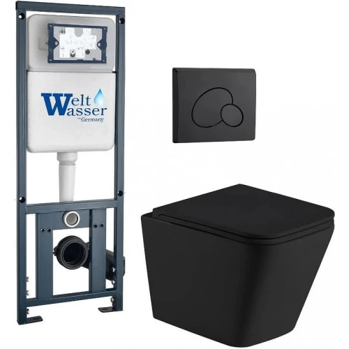 Комплект унитаза с инсталляцией WeltWasser MARBERG 410 + GELBACH 043 MT-BL + MAR 410 RD MT-BL 10000011997 цвет Черный матовый с сиденьем Микролифт и клавишей смыва цвет Черный матовый
