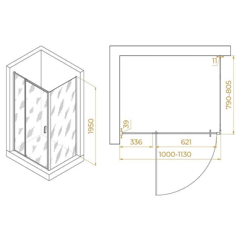 Душевой уголок RGW Passage 100x80 350807808-14 профиль цвет Черный стекло прозрачное