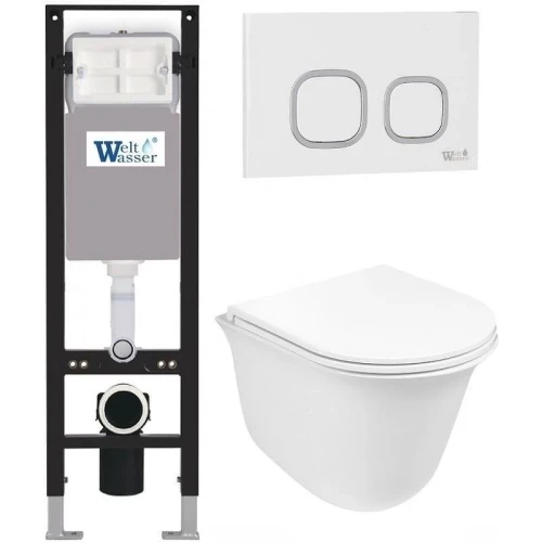 Комплект унитаза с инсталляцией WeltWasser AMBERG 350 + TELBACH 004 GL-WT + AMBERG RD-WT 10000012437 цвет Белый глянцевый с сиденьем Микролифт и клавишей смыва цвет Белый