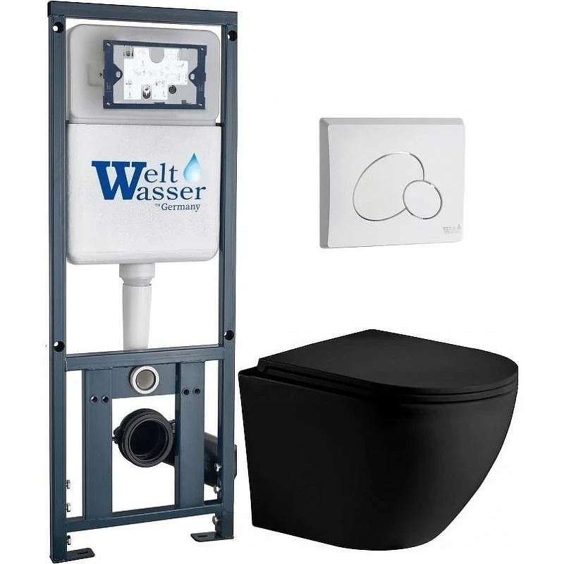 Комплект унитаза с инсталляцией WeltWasser MARBERG 410 + MERZBACH 043 XL MT-BL + MAR 410 RD GL-WT 10000014141 цвет Белый глянцевый с сиденьем Микролифт и клавишей смыва цвет Белый глянцевый