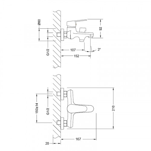 Смеситель для ванны Lemark Point LM0314C Хром латунь на стену
