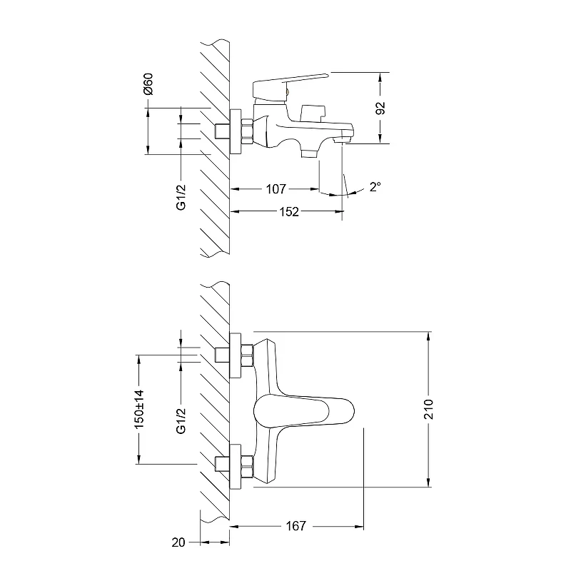 Смеситель для ванны Lemark Point LM0314C Хром латунь на стену