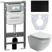 Комплект унитаза с инсталляцией Ceramicanova Metropol CN4002_1001B_1000 с сиденьем Микролифт и Черной матовой клавишей смыва фарфор подвесной