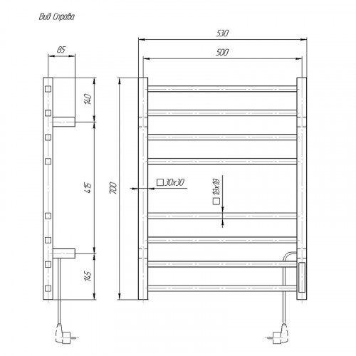 Электрический полотенцесушитель Domoterm Квадро DMT 109-S П8 50x70 TBOX EK R Хром нержавеющая сталь