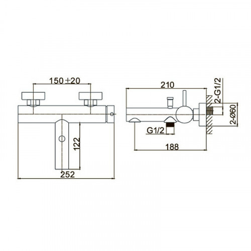 Смеситель для ванны Caprigo Don 53-011-GUN Вороненая сталь латунь на стену