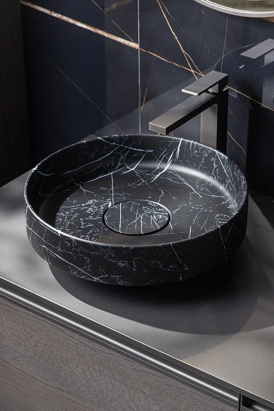 Раковина-чаша Boheme Corian 40 801-NM Nero Marquina искусственный камень (литьевой мрамор) накладная
