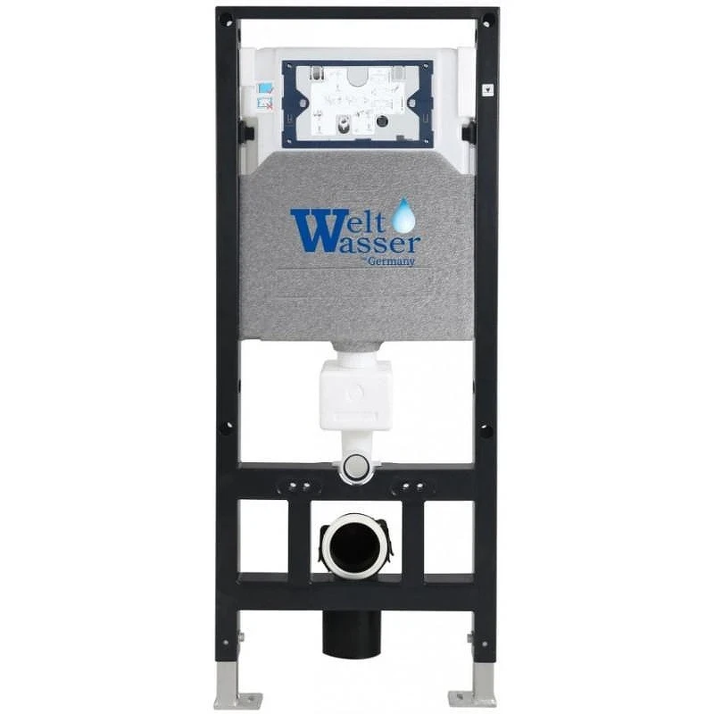 Комплект унитаза с инсталляцией WeltWasser AMBERG 506 + GELBACH 043 GL-BL + AMBERG RD-WT 10000011944 цвет Черный глянцевый с сиденьем Микролифт и клавишей смыва цвет Белый