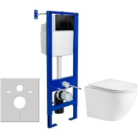 Комплект унитаза WeltWasser Merzbach 043 GL-WT 10000009939 с инсталляцией Berges Atom 410 040332 с сиденьем Микролифт и Черной матовой клавишей смыва фаянс подвесной