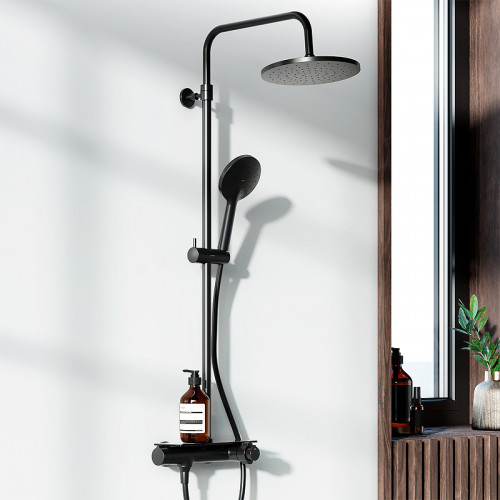 Душевая система Damixa Jupiter 977750300 с термостатом Черная матовая латунь на стену