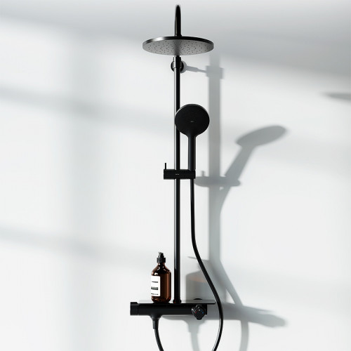 Душевая система Damixa Jupiter 977750300 с термостатом Черная матовая латунь на стену